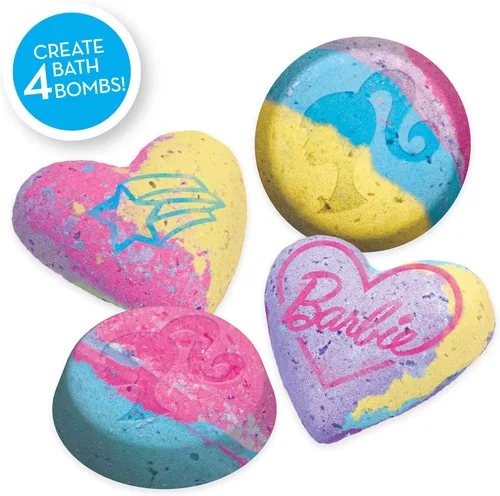 Vista 3 de Horizon Group USA - Kit de bombas de baño Barbie para hacer tu propia bomba de baño coloridas y de olor dulce, incluye plantilla, purpurina, moldes