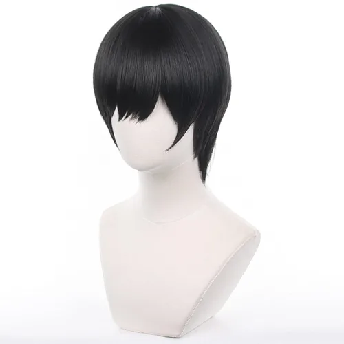 Vista 29 de Peluca de cosplay de pelo corto rizado negro para adultos, pelucas de Halloween para mujeres y hombres