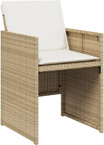 Vista 5 de Juego de comedor de patio de 5 piezas, muebles de exterior sintético de ratán beige, mesa rectangular con 4 sillas, resistente a la intemperie
