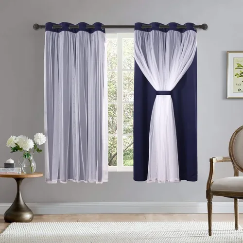 Vista 29 de BONZER Cortinas opacas con superposición transparente, mezcla y combina paneles de ventana de doble capa con aislamiento térmico para sala de estar