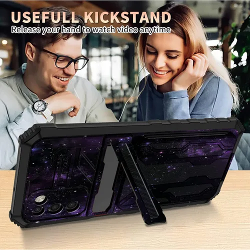 Vista 6 de Funda para teléfono Samsung Galaxy A54 con protector de pantalla, funda con ranura para tarjetas desmontable incorporada, con función atril, a