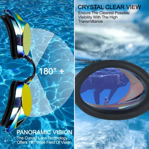 Vista 4 de Gafas de natación, paquete de 2 gafas de natación antivaho con protección UV sin fugas para adultos, hombres, mujeres, jóvenes