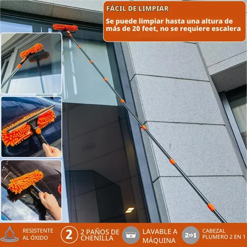 Vista 3 de Kit de plumero de alto alcance de más de 20 pies con poste de extensión de 3 a 14 pies, kit de limpieza de techo alto y ventana con poste