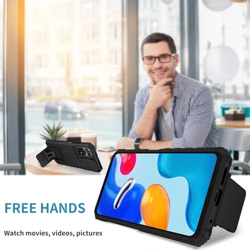 Vista 7 de Asuwish Funda de teléfono para Xiaomi Redmi Note 11S/11 4G con protector de pantalla de vidrio templado y cubierta de cámara deslizante Soporte Negro