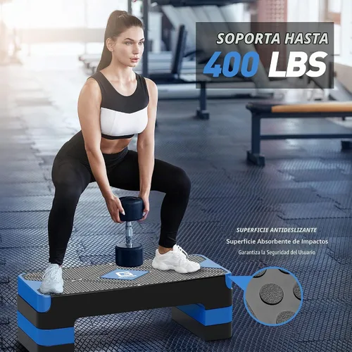Vista 2 de GYMMAGE Escalón de ejercicio aeróbico, escalón aeróbico ajustable para ejercicio, plataforma de entrenamiento para escalonar, plataforma de pasos