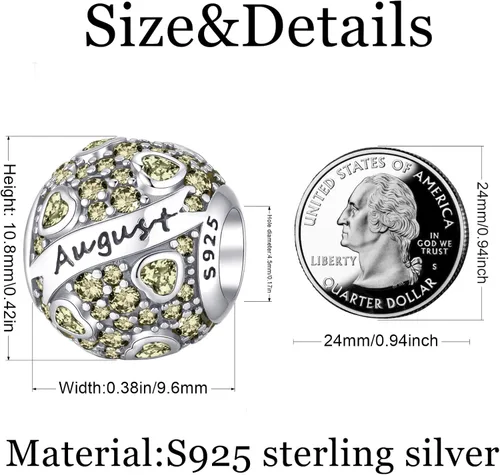 Vista 3 de Tedit Dijes de piedra natal de plata de ley 925, cuentas caladas con corazón de amor para pulseras y collares con circonita cúbica 5A, regalo