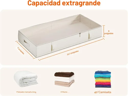 Vista 3 de Vailando Contenedores de almacenamiento para debajo de la cama, 6 pulgadas de alto y 60 litros debajo de la cama con asas resistentes y paredes Beige