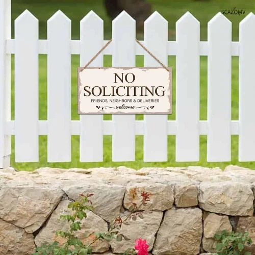 Vista 5 de No Soliciting Family Friends Neighbors Deliveries - Cartel de bienvenida divertido de madera rústica para puerta delantera, estilo vintage