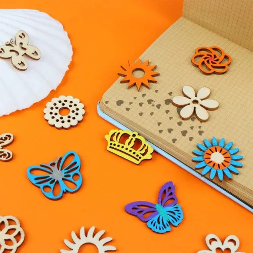 Vista 6 de 300 adornos de madera, con forma de mariposa y flores, recortes de madera, álbumes de recortes, manualidades, manualidades, grafiti, decoración
