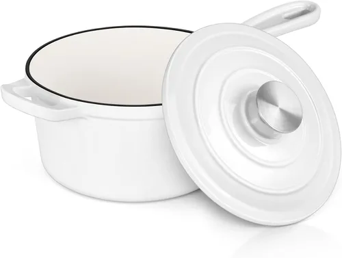 Vista 11 de E-far Sartén de hierro fundido esmaltado con tapa, cacerola de horno holandés de 1 cuarto de galón, mini olla para cocinar, hervir, saludable