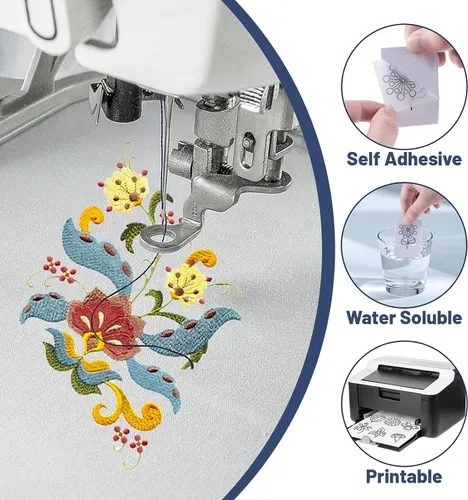 Vista 3 de Estabilizador de bordado soluble en agua, adhesivo 8 unidades, 8.3 x 11.7 pulgadas, imprimible para lavar lejos para imprimir o dibujar patrones