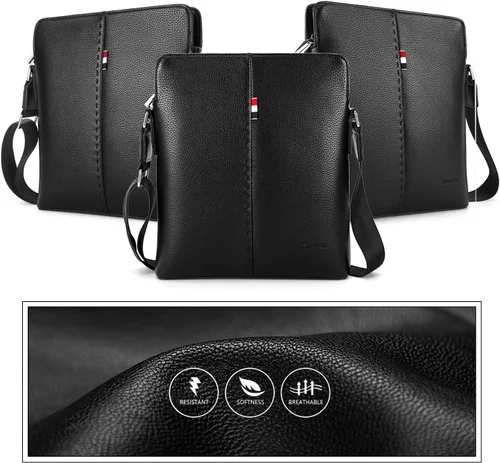 Vista 3 de YumSur Bolsa de hombro para hombre bolsa cruzada de cuero para hombre bolsa de iPad para negocios oficina trabajo escuela con correa ajustable