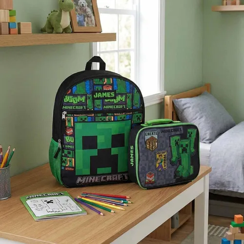 Vista 4 de DIBSIES Combo personalizado de mochila y lonchera creado con mochila y lonchera Minecraft
