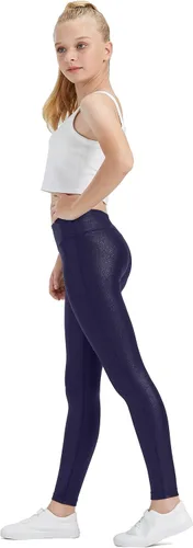 Vista 2 de HARTPOR Leggings de piel sintética para niñas, leggings de piel elástica de cintura alta, pantalones de cuero para adolescentes