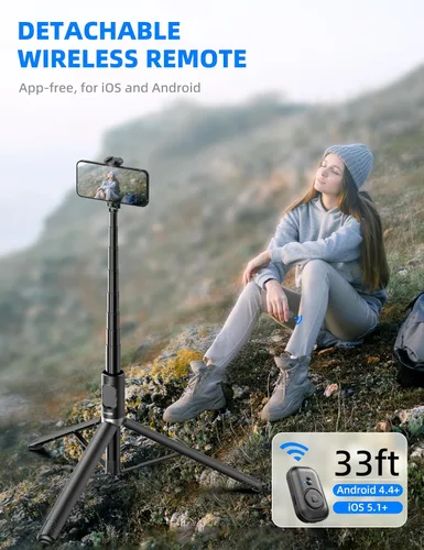 Vista 5 de Trípode selfie stick para teléfono celular de 72 pulgadas, palo selfie de aluminio todo en 1 con control remoto integrado, soporte de trípode