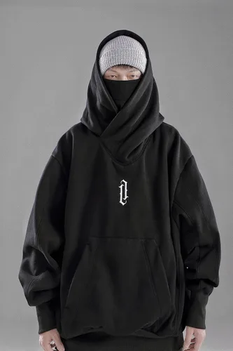 Vista 4 de Niepce Inc Streetwear - Sudadera con capucha pesada de gran tamaño con polaina para el cuello