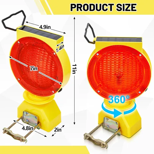 Vista 3 de 2 luces solares intermitentes de tráfico, luces solares de advertencia industrial, advertencia de tráfico, barricada, señal, intermitente, 2 caras