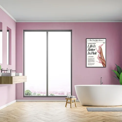 Vista 5 de Póster Retro de Noticias Rosa, Decoración de Habitación Coqueta, Impresiones de Arte de Pared de Nueva York Rosa Trendy Preppy, Decoración