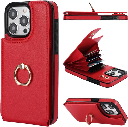 Vista 9 de Folosu Funda compatible con iPhone 15 Pro Max con soporte para tarjetas, rotación de 360°, soporte de anillo de dedo con función atril, bloqueo Negro