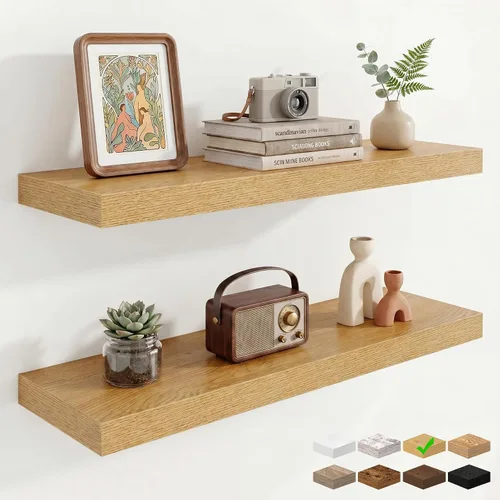 Vista 45 de Marsmiles 12in Depth Floating Shelves, 12x12x1.4, Rustic Brown, Set of 3 Marrón rústico