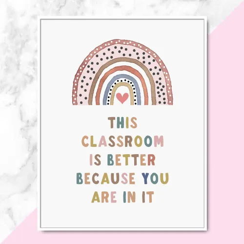 Vista 3 de OFlyDesigns This Classroom Is Better Because You Are In It, decoración bohemia para aula, póster de aula, decoración de sala de juegos, letrero