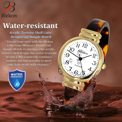 Vista 3 de Blekon Collections - Reloj de pulsera para mujer, redondo, ovalado, rectángulo, con forma de caja acrílica, diseño de concha de tortuga