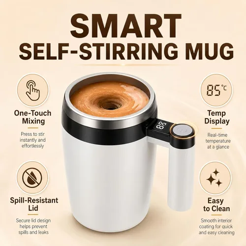 Vista 3 de Taza magnética automática autoagitable con pantalla LCD inteligente de temperatura, taza de café de mezcla eléctrica de acero inoxidable recargable