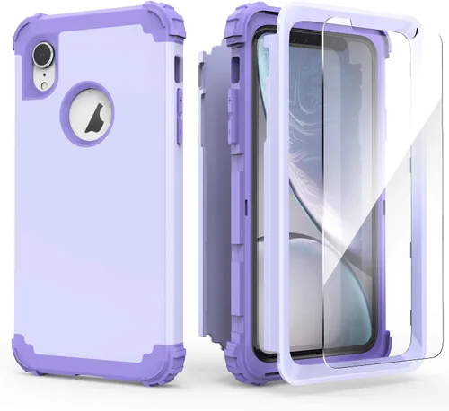 Vista 27 de IDweel Funda para iPhone XR, funda para iPhone XR con protector de pantalla de vidrio templado, 3 en 1, a prueba de golpes, delgada, híbrida, Negro