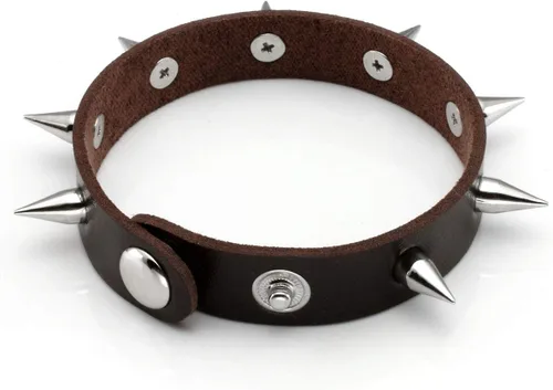 Vista 2 de Eigso Brazalete estrecho de cuero PU con remache Spiker brazalete Vintagepunk estilo cierre ajustable
