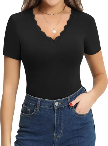 Vista 2 de MANGOPOP Body para mujer modal con cuello en V plegado sobre manga corta