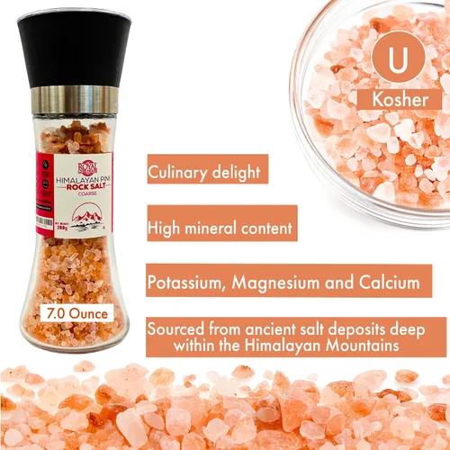Vista 3 de Sal rosa del Himalaya de grano grueso a granel en frasco, cristales gourmet puros 100% naturales, contiene 84 minerales adecuados para exfoliantes