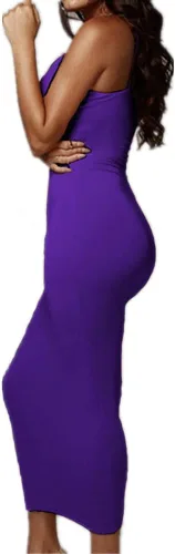 Vista 2 de Primoda - Vestido atractivo color neón, asimétrico y con tirantes delgados para mujer, de cuello en V pronunciado, sin mangas, entallado y largo