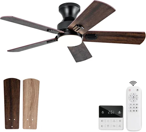 Vista 9 de Ventiladores de techo de 42 pulgadas con luces y control remoto, moderno ventilador de techo blanco con luz para dormitorio interior, 5 cuchillas