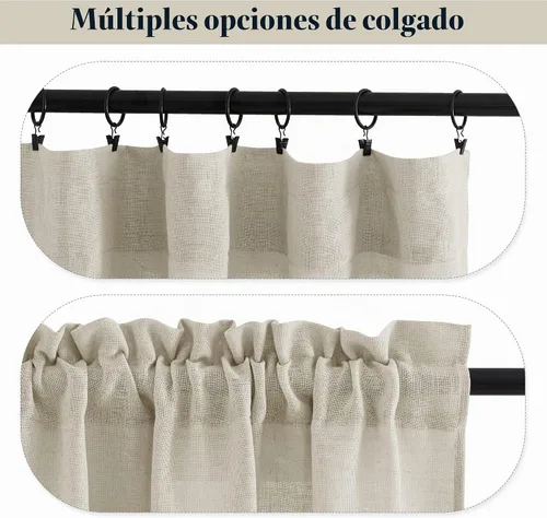Vista 5 de RYB HOME - Cortinas de café de 24 pulgadas de largo, cortinas cortas de lino traslúcidas para ventana pequeña, cortina de media privacidad con Angora