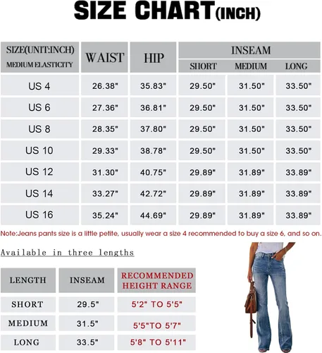 Vista 4 de Koinshha Womens High Waisted Jeans Flare Stretch Boyfriend Bootcut Casual Denim Pants