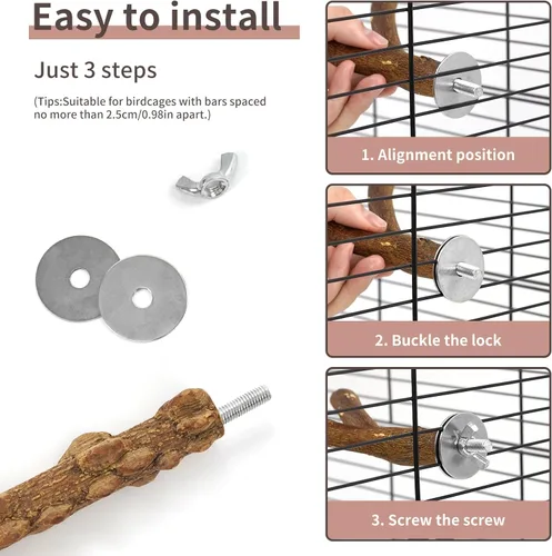 Vista 10 de Perchas para Pájaros, 6 piezas Ramas de Soporte de Madera Natural para Pájaros, Palo de Percha para Pájaros para Masticar, Accesorios de Jaula