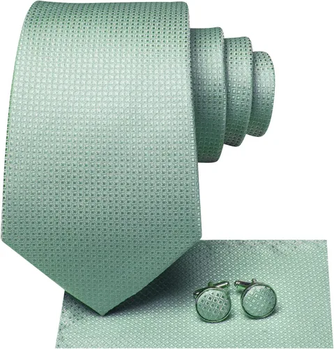 Vista 150 de Hi-Tie Corbata clásica de cachemira para hombre con pañuelo y gemelos a cuadros