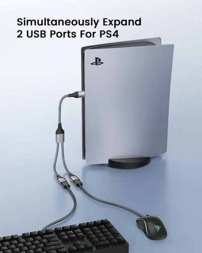Vista 4 de ANDTOBO Divisor USB, USB 2.0 A macho a 2 USB hembra dual Jack Y Splitter Hub Cable de alimentación Cable adaptador de extensión
