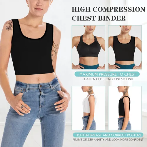 Vista 3 de LODAY Camiseta sin mangas con sujetador elástico para mujer, diseño de Tomboy FTM
