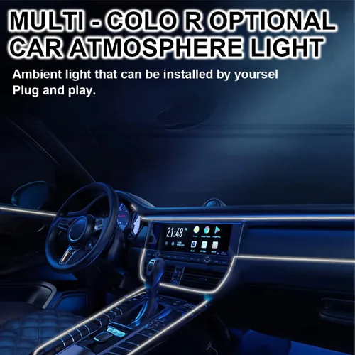 Vista 3 de Tira de luces LED para el interior del automóvil, 16 pies de luz de neón con borde de costura para encendedor de cigarrillos automáticos, kits