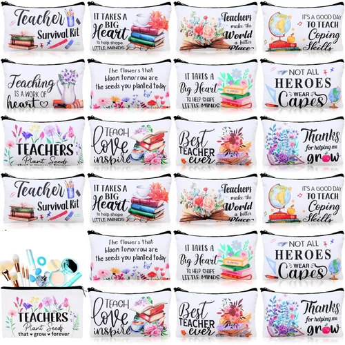 Vista 16 de 24 piezas bolsas de maquillaje a granel, bolsas de cosméticos de lona, organizador de bolso, bolsa cosmética con cremallera, bolsa de tocador
