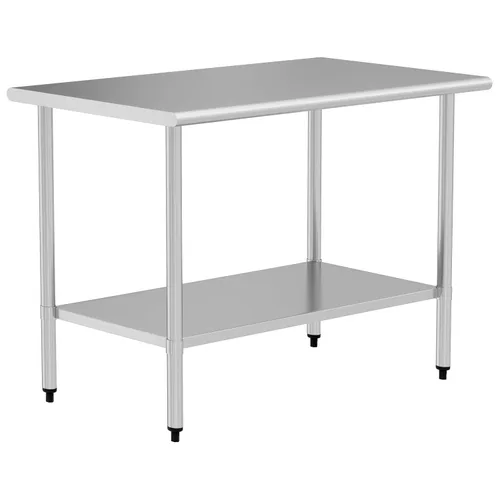 Vista 11 de Mesa de preparación y trabajo de acero inoxidable con estante ajustable y salpicadero, isla de cocina con almacenamiento, estaciones de trabajo Mesa