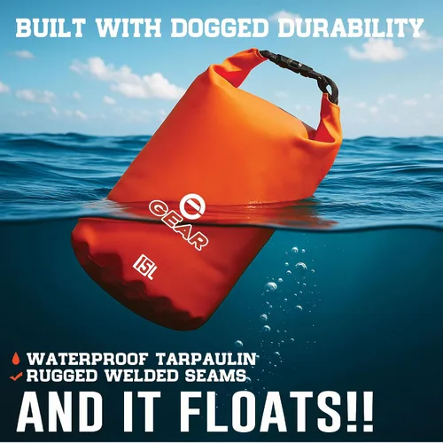 Vista 2 de Dry Bag 15L – Impermeable Flotante Roll Top Dry Sack para kayak, canotaje, camping y playa – Incluye toalla de microfibra de secado rápido (negro)
