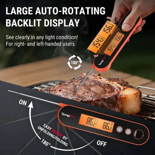 Vista 3 de TempPro TP610W - Termómetro recargable de lectura instantánea para cocinar, termómetro digital de acero inoxidable para carne, con alarma