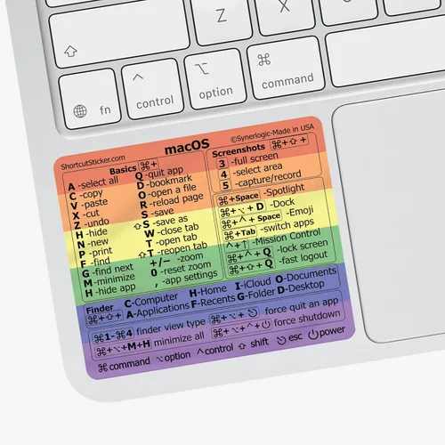 Vista 9 de Synerlogic (Universal/Neo/Air/Pro) Teclado de referencia Mac OS Adhesivo de acceso directo, vinilo laminado - para MacBook/iMac/Mini (negro)