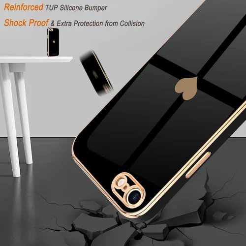 Vista 5 de Teageo Funda para iPhone SE 2022, SE 2020, iPhone 7, iPhone 8, funda para teléfono para mujeres y niñas, lindo corazón de amor, chapado brillante