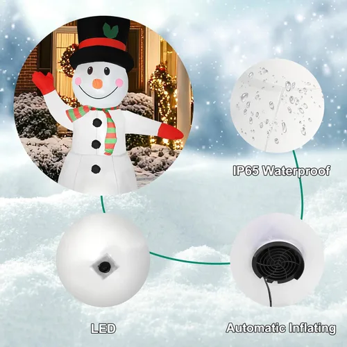 Vista 3 de [Usado] Muñeco de nieve inflable de Navidad de 8 pies, muñeco de nieve suave iluminado IP65 con luces LED, decoración de patio inflable automática