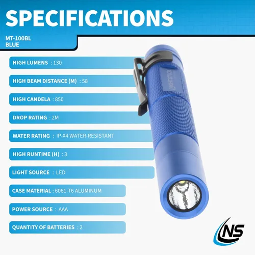Vista 6 de Nightstick MT-100BL Mini-TAC Linterna LED de Metal - 2 AAA, 5.4 in (137 mm), Azul