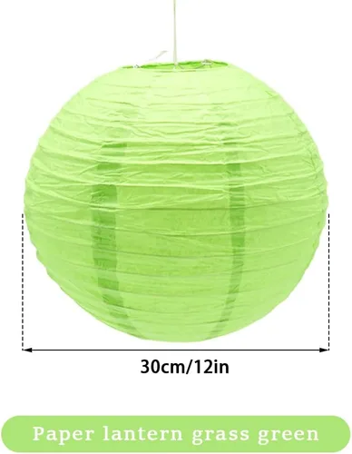 Vista 2 de 6 faroles de papel de 12 pulgadas, color verde, chino, japonés, redondo, para decoración de Halloween, boda, cumpleaños, faroles de papel