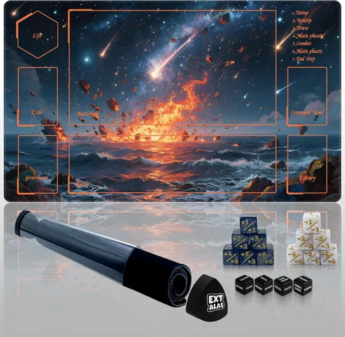 Vista 8 de Tapete MTG TCG -Incluye tubo de almacenamiento y 7 dados-¡Experimenta calidad de primer nivel y alfombrilla impermeable y antideslizante con bloqueo